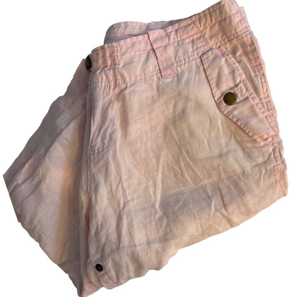 Review Pink Linen Blend Cropped Capri‎ Pants Women Size 44 Snap Button Detail - Picture 8 of 8